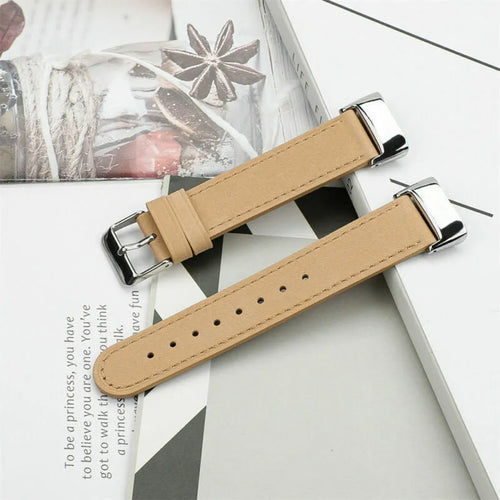 Leather Strap, beige, laid flat, joined, 45° top view