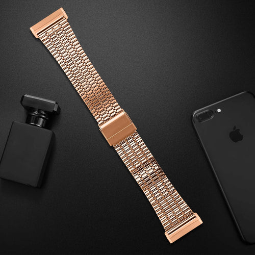 Fine Steel Strap, rose gold, laid flat, joined, 45° top view