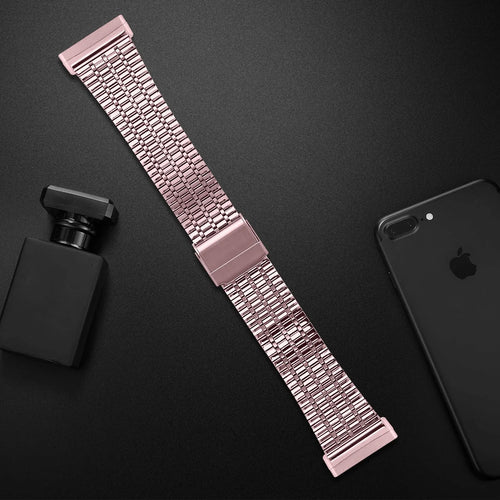 Fine Steel Strap, pink, laid flat, joined, 45° top view
