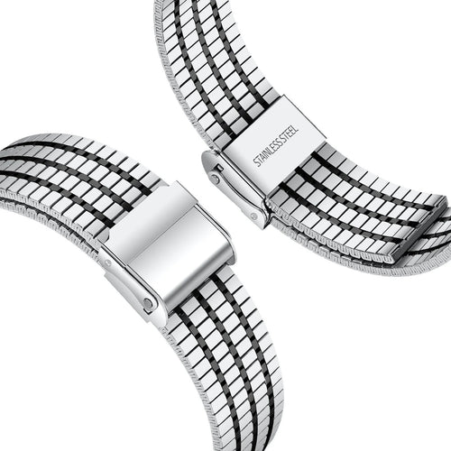 Fine Steel Strap, silver/black, laid flat, joined, 45° top view