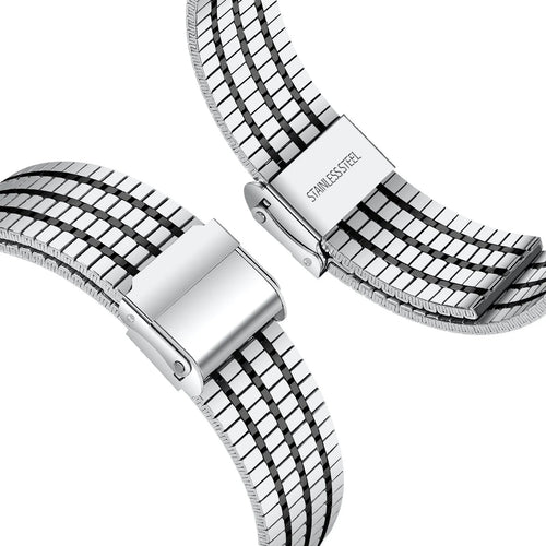 Fine Steel Strap, silver/black, laid flat, joined, 45° top view