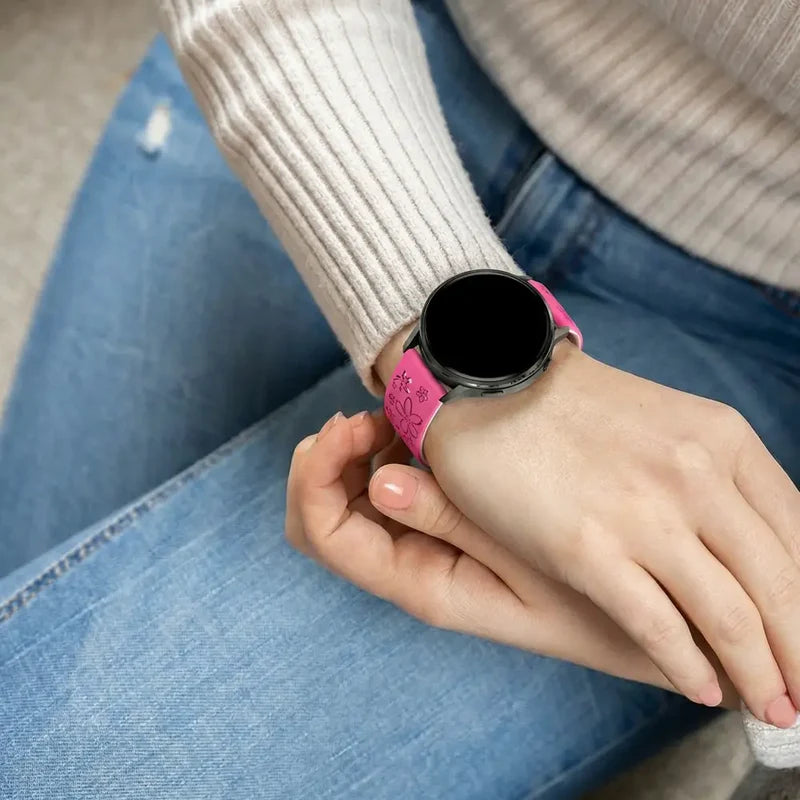 Bandz Bracelet silicone 'Fleurs' Garmin Forerunner 255s (rose vif/lumière stellaire)