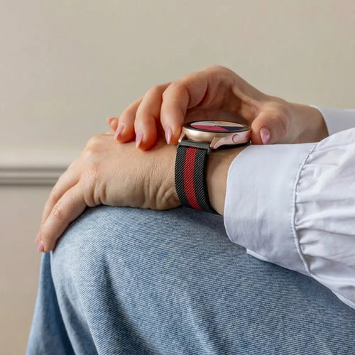 Milanese Strap, black/red, lifestyle photo