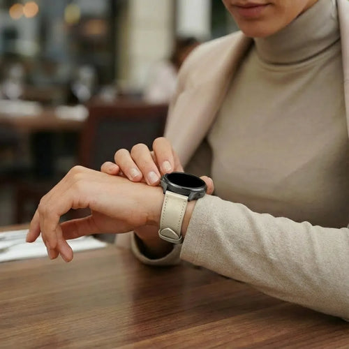 Bandz Garmin Vivomove Style Leather Strap 'Deluxe' (Beige)