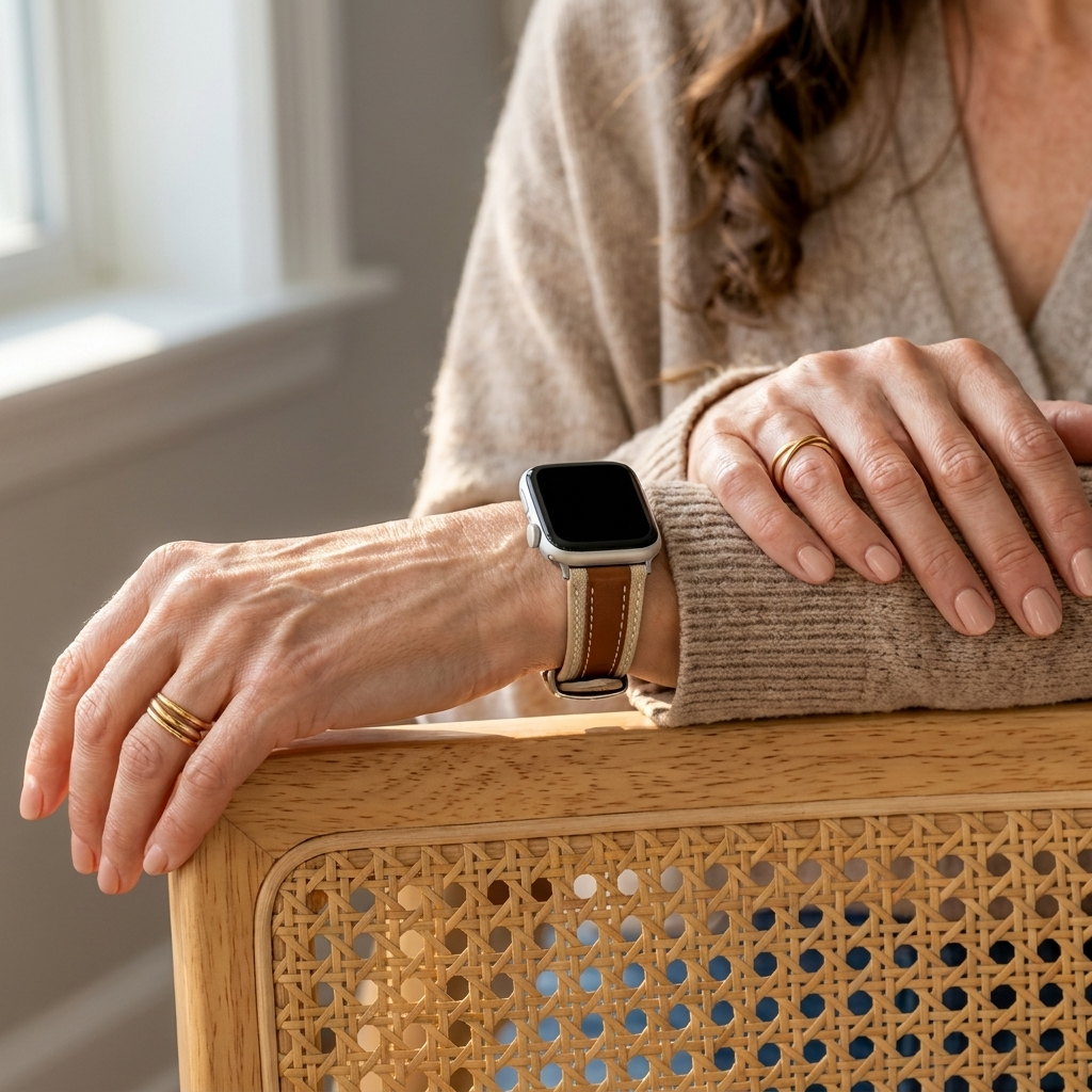 Bracelet cuir hybride slim Apple Watch (beige/marron)