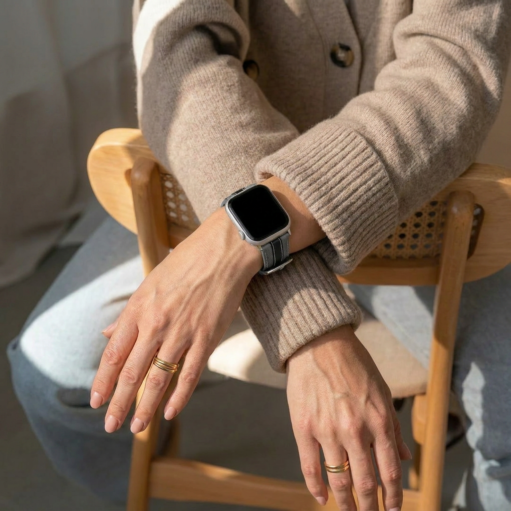 Bracelet cuir hybride slim Apple Watch (gris/noir)