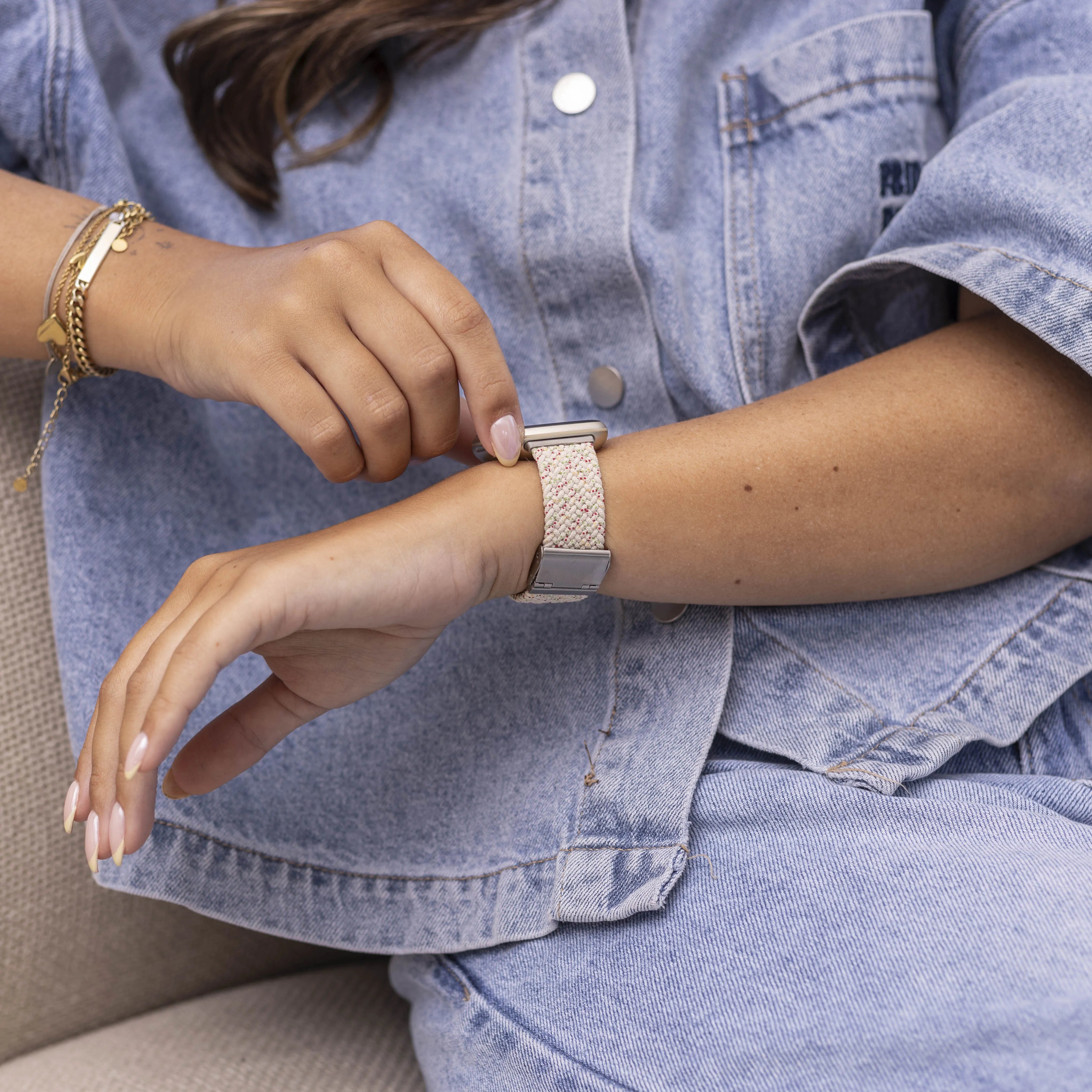 Bracelet tressé réglable Fitbit Versa 3 (beige melange)