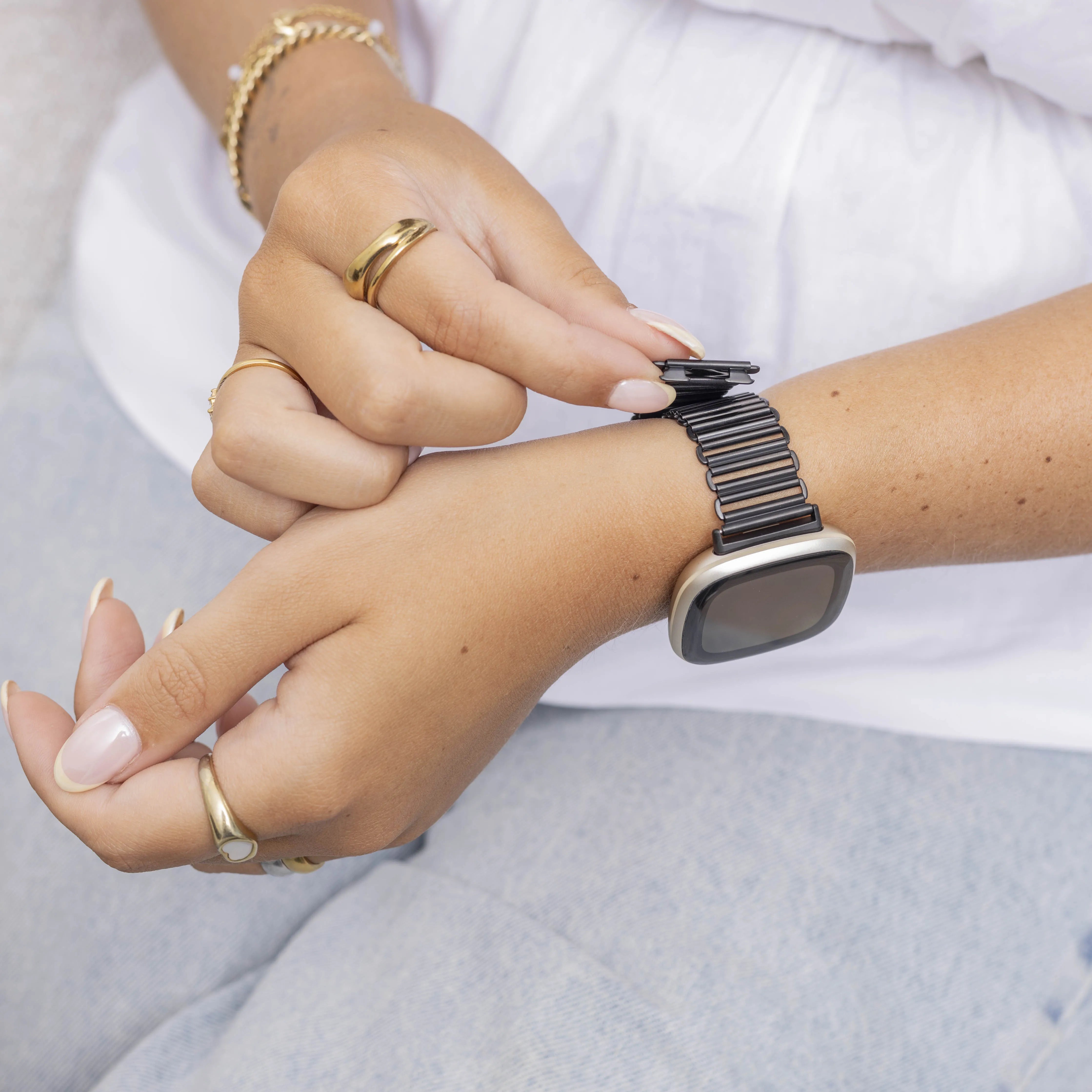 Bracelet acier boucle Fitbit Versa 4 (noir)