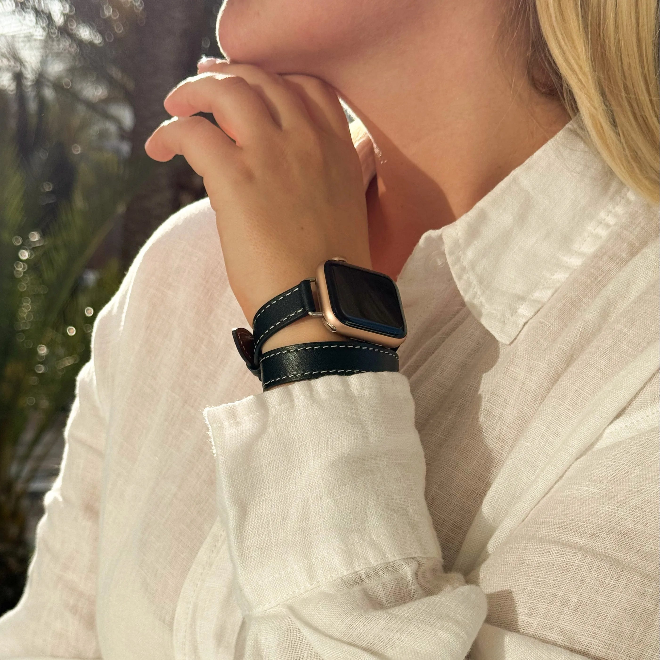 Bracelet cuir Double Tour Apple Watch (noir)