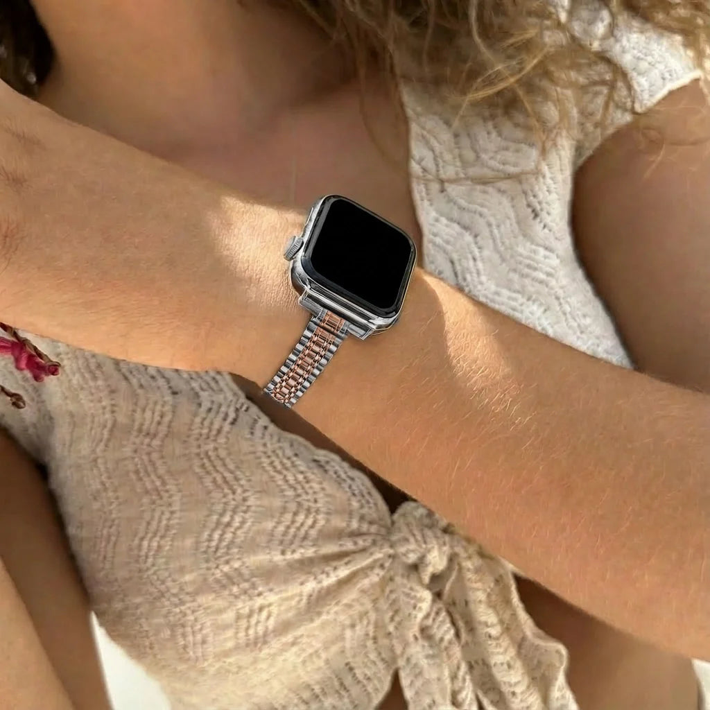Steel Strap 'Slim', silver/rose gold, lifestyle photo