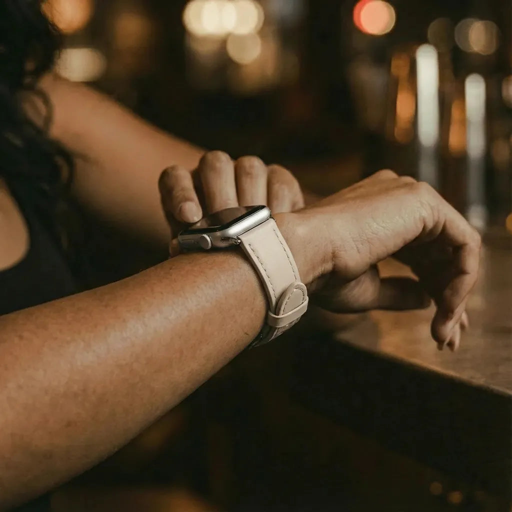 Bracelet cuir 'Slimfit' Apple Watch (beige clair)