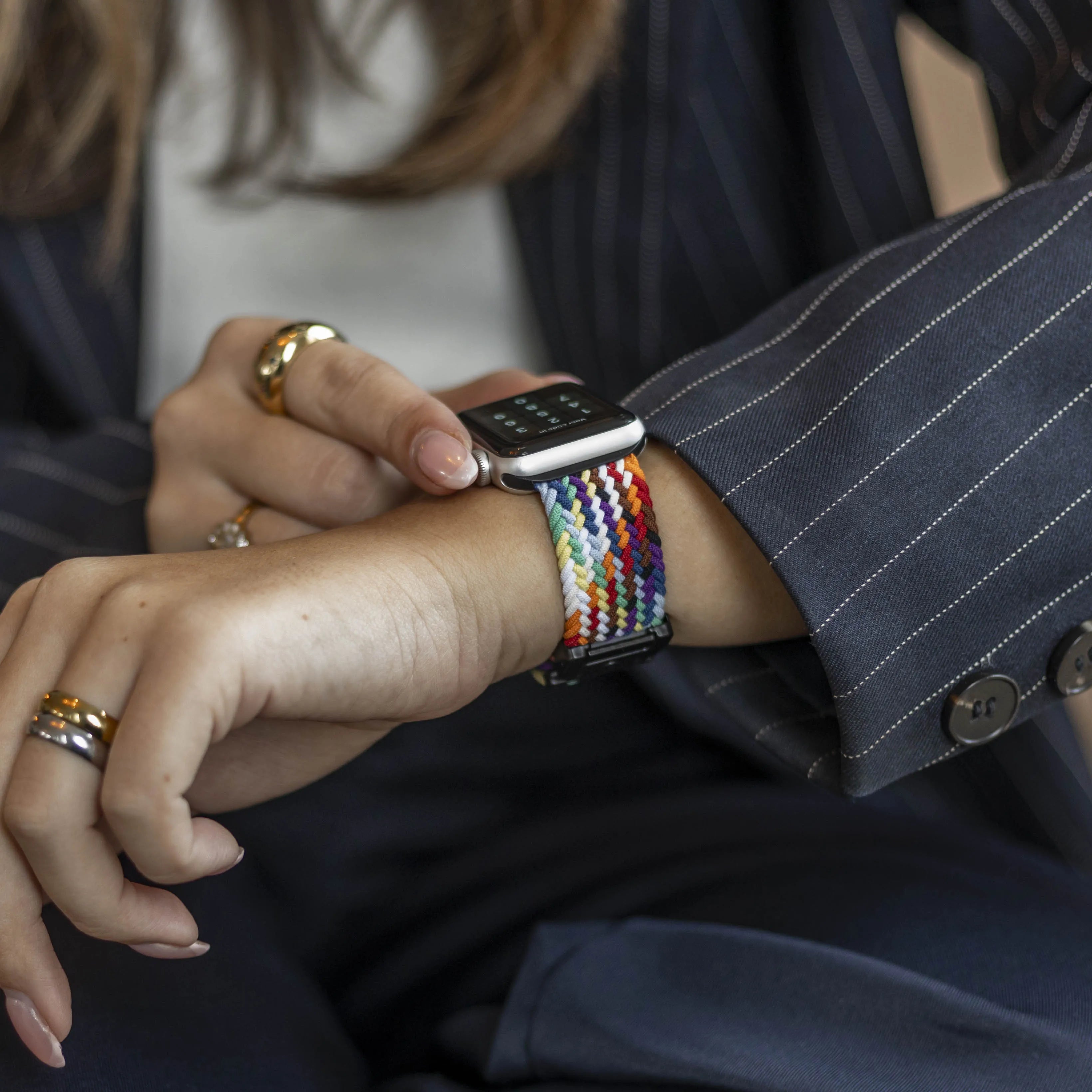 Bandz Bracelet nylon tressée avec P-buckle Apple Watch (arc-en-ciel)