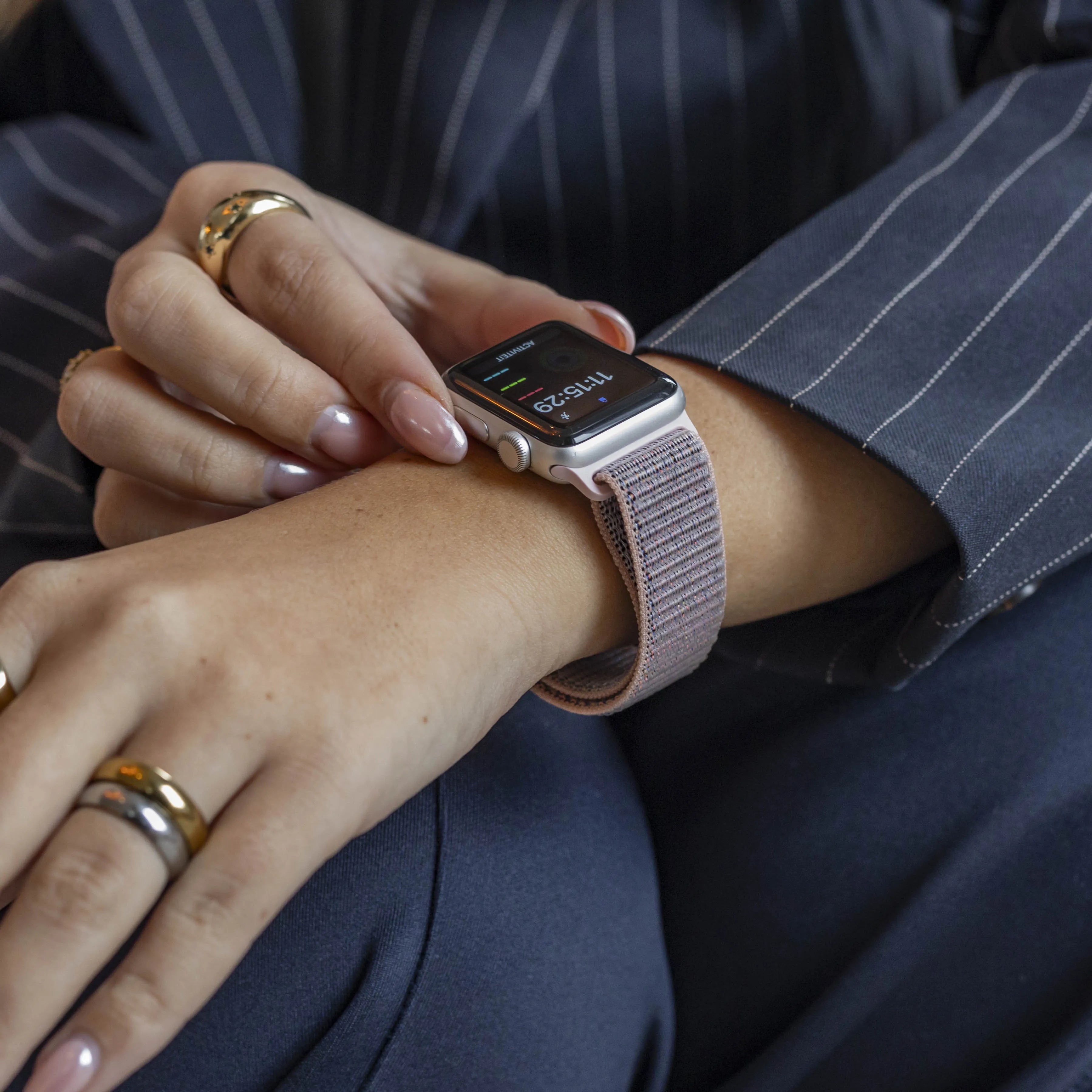 Bandz Bracelet nylon 'Classique' avec P-buckle Apple Watch (sable rose)