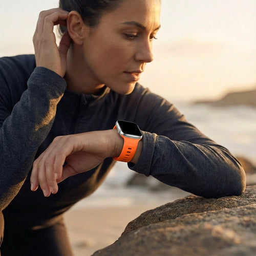 Silicone Strap 'Outdoor', orange, lifestyle photo