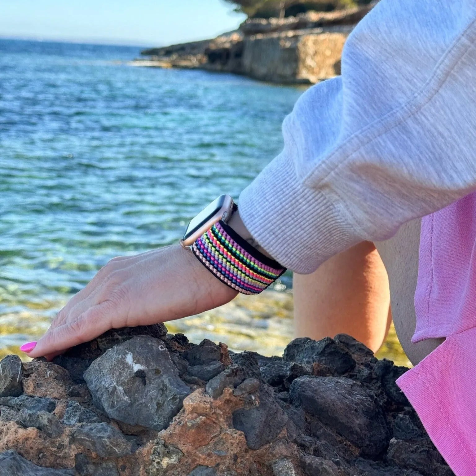 Bracelet élastique Apple Watch (rayures colorées)