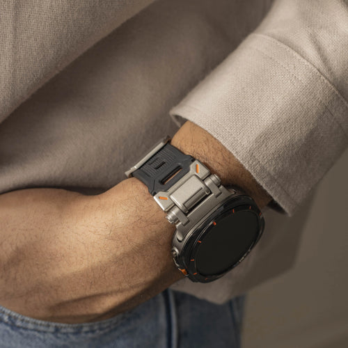 Silicone Strap 'Explorer', black with titanium, lifestyle photo