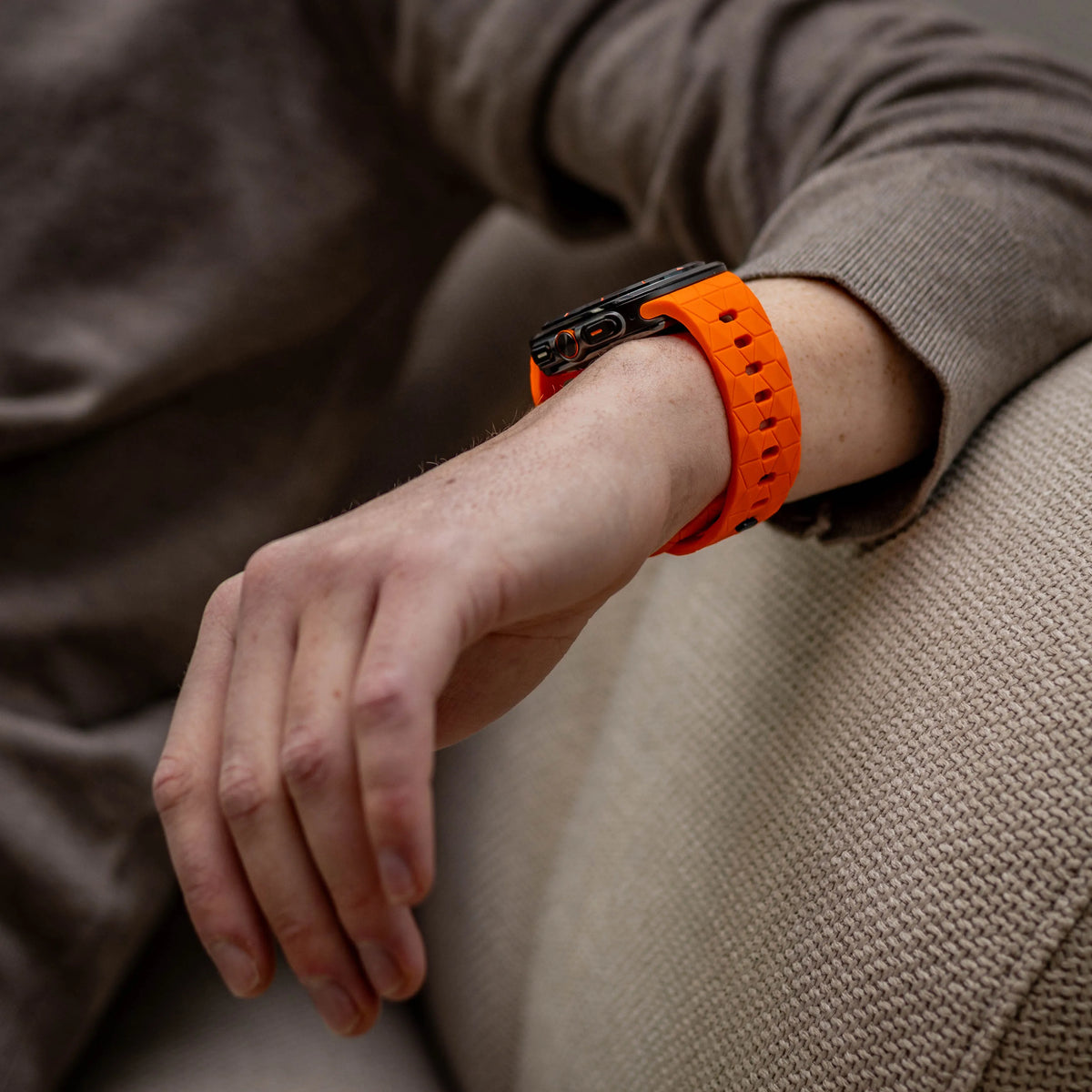 Silicone Strap Hexagons, orange, lifestyle photo