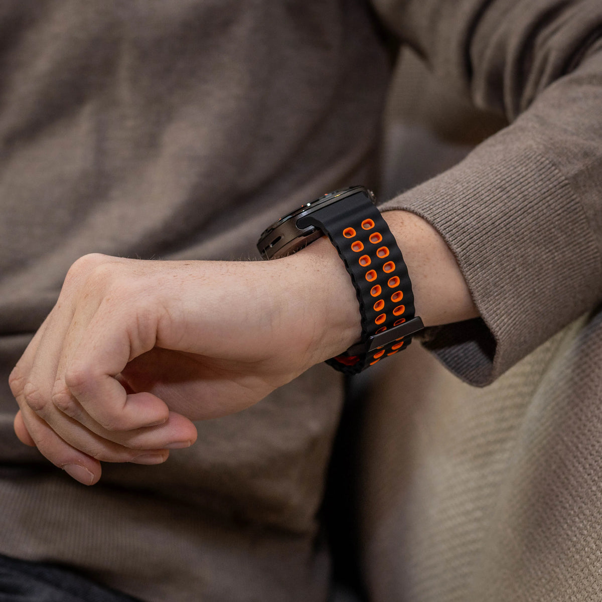 Wave Silicone Strap Duo, black/orange, lifestyle photo