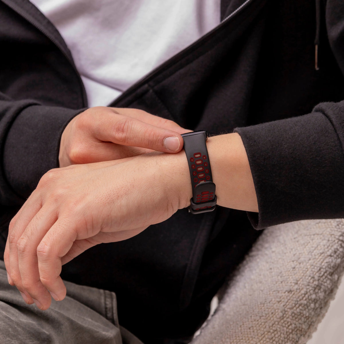 Silicone Sport Strap, black/red, lifestyle photo