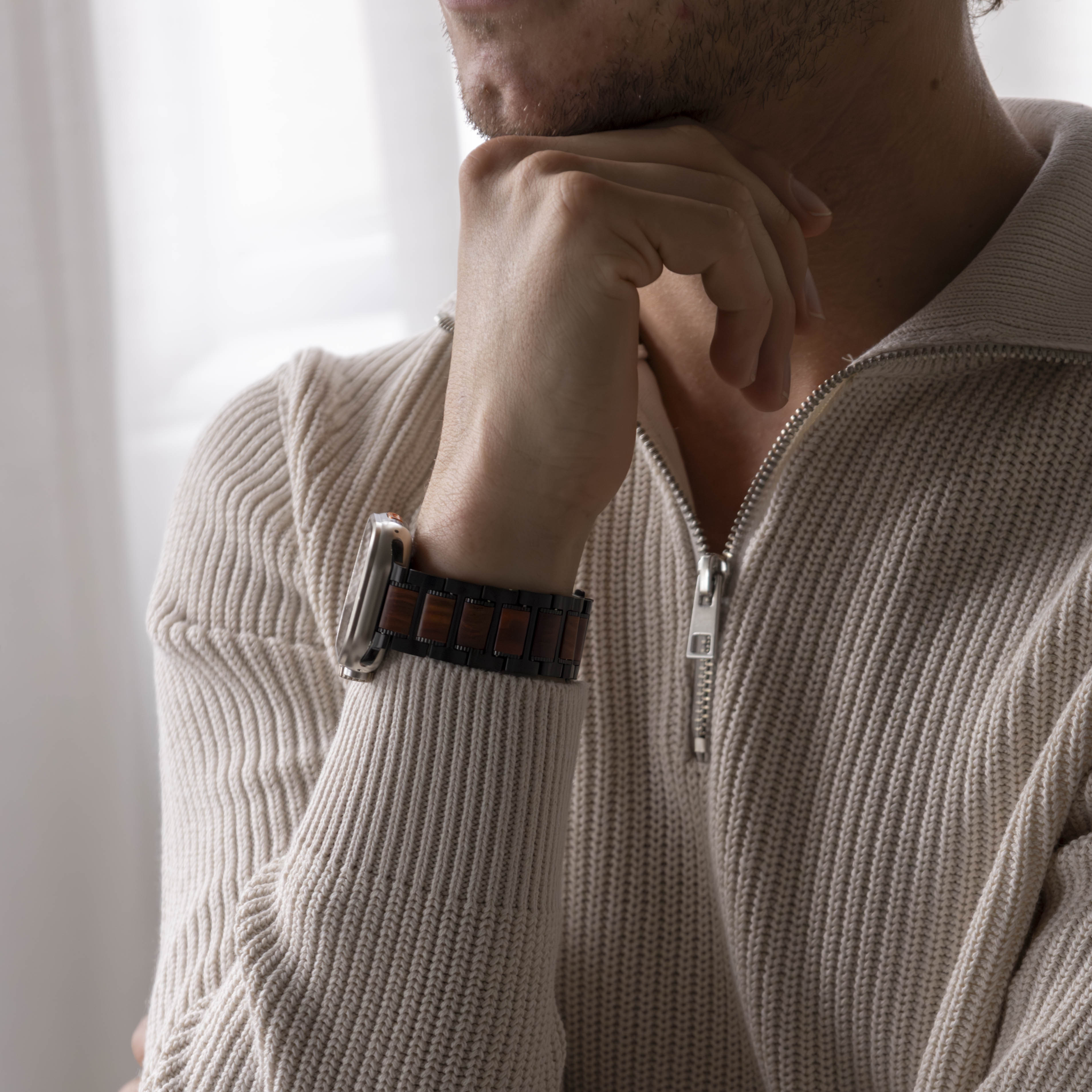 Bracelet acier bois Apple Watch Ultra (noir/marron)
