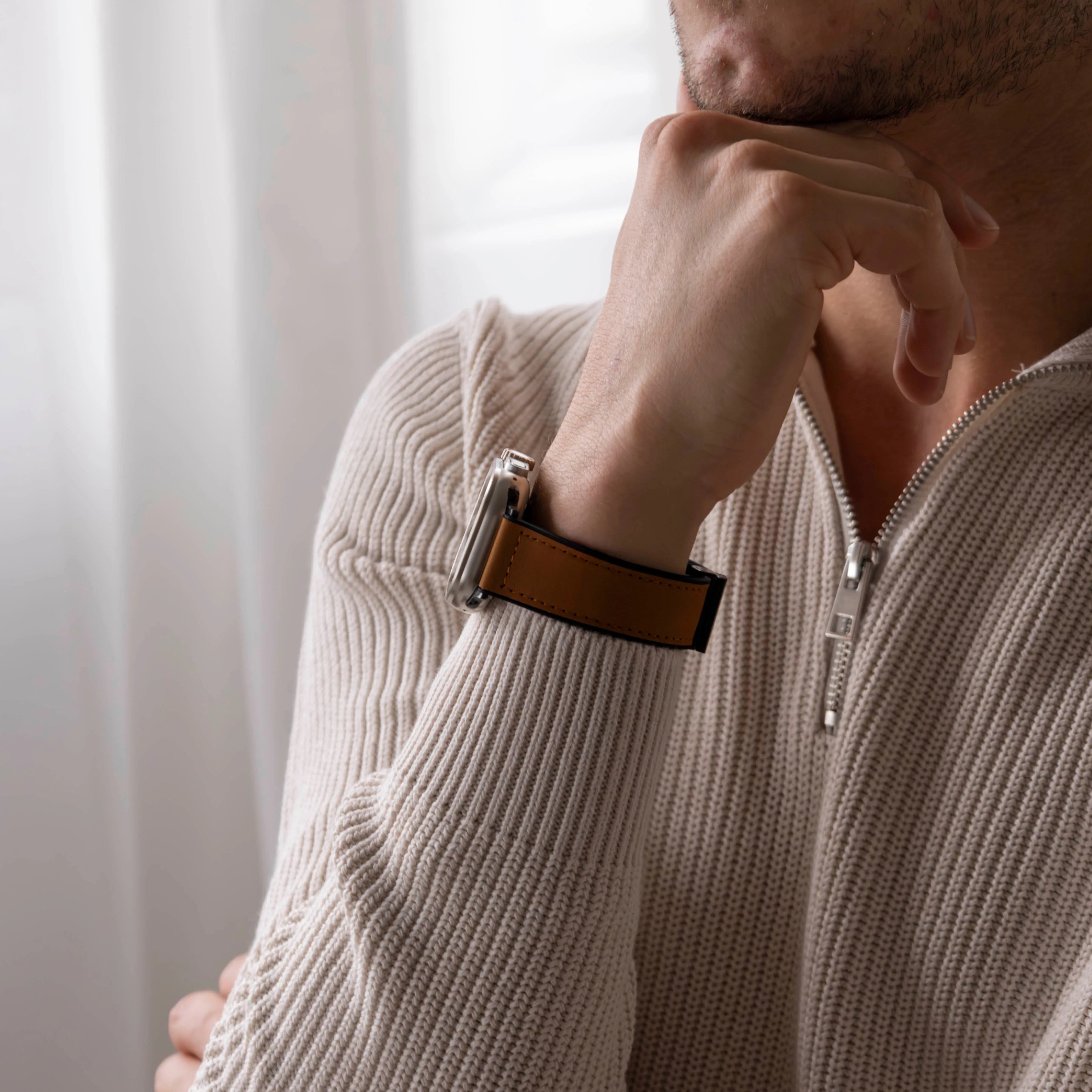 Bracelet cuir avec D-Buckle Apple Watch (marron clair)