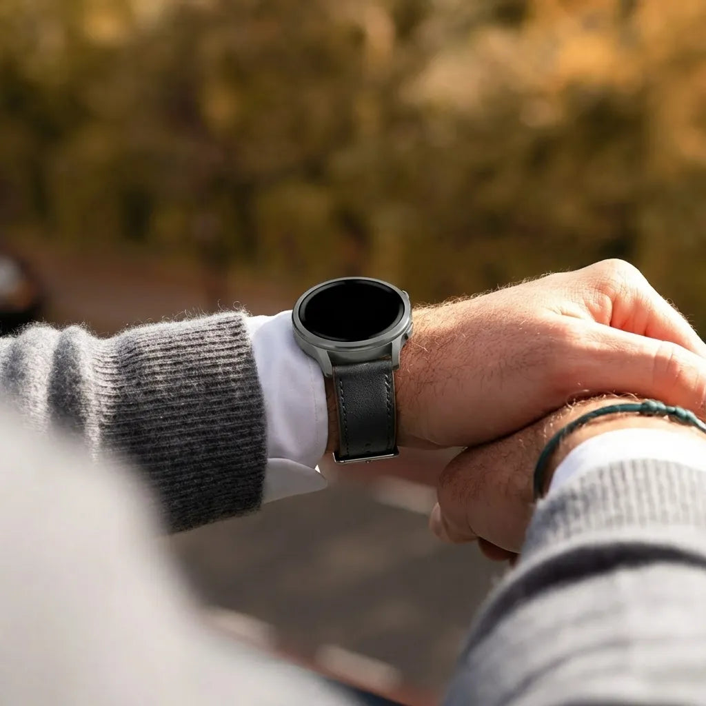Bandz Bracelet cuir 'Deluxe' Garmin Vivomove Luxe (noir)