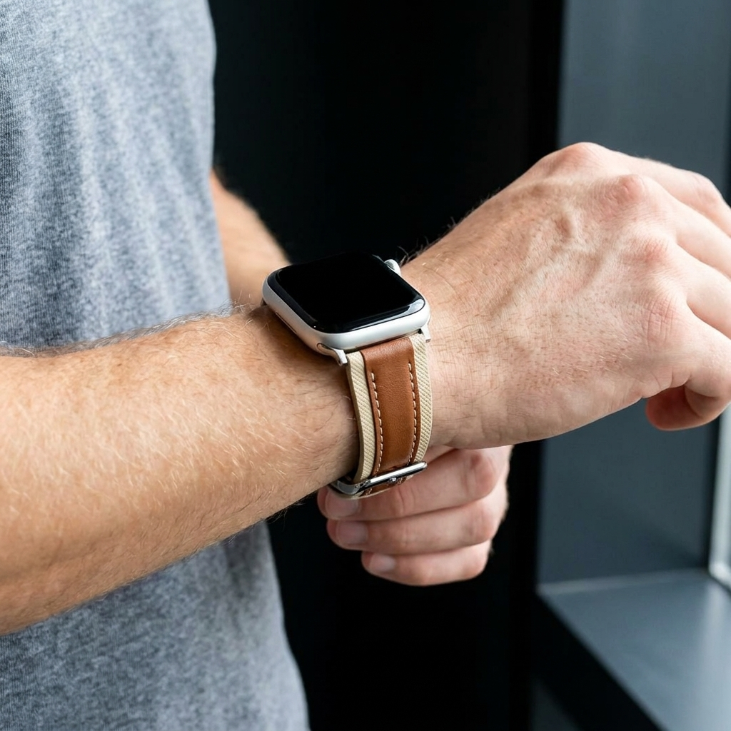 Bracelet cuir hybride slim Apple Watch (beige/marron)