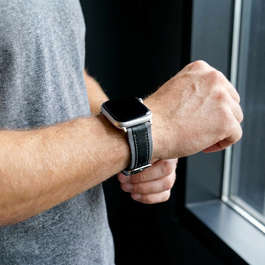 Bracelet cuir hybride slim Apple Watch (gris/noir)