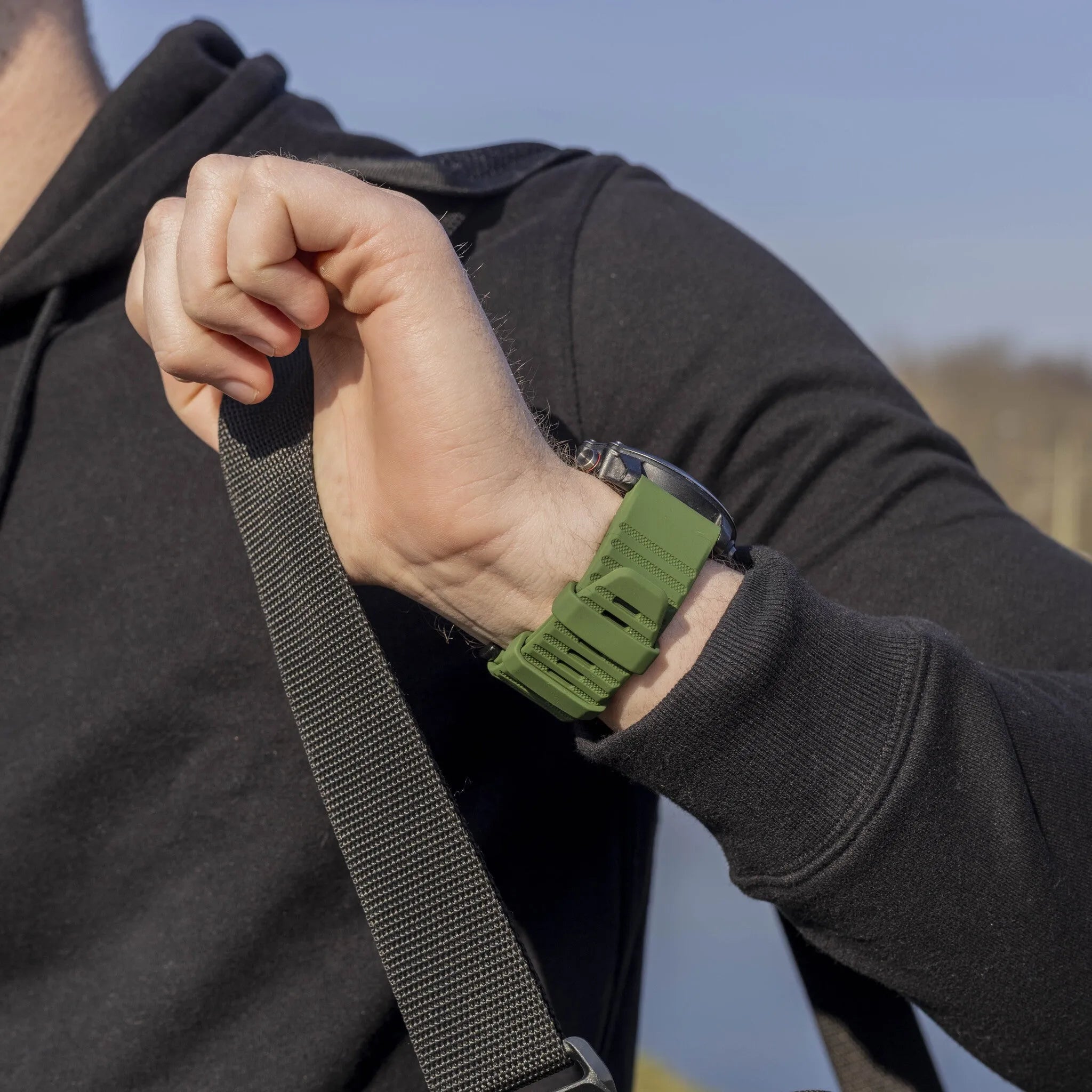 Buckled Silicone Strap, dark green, lifestyle photo