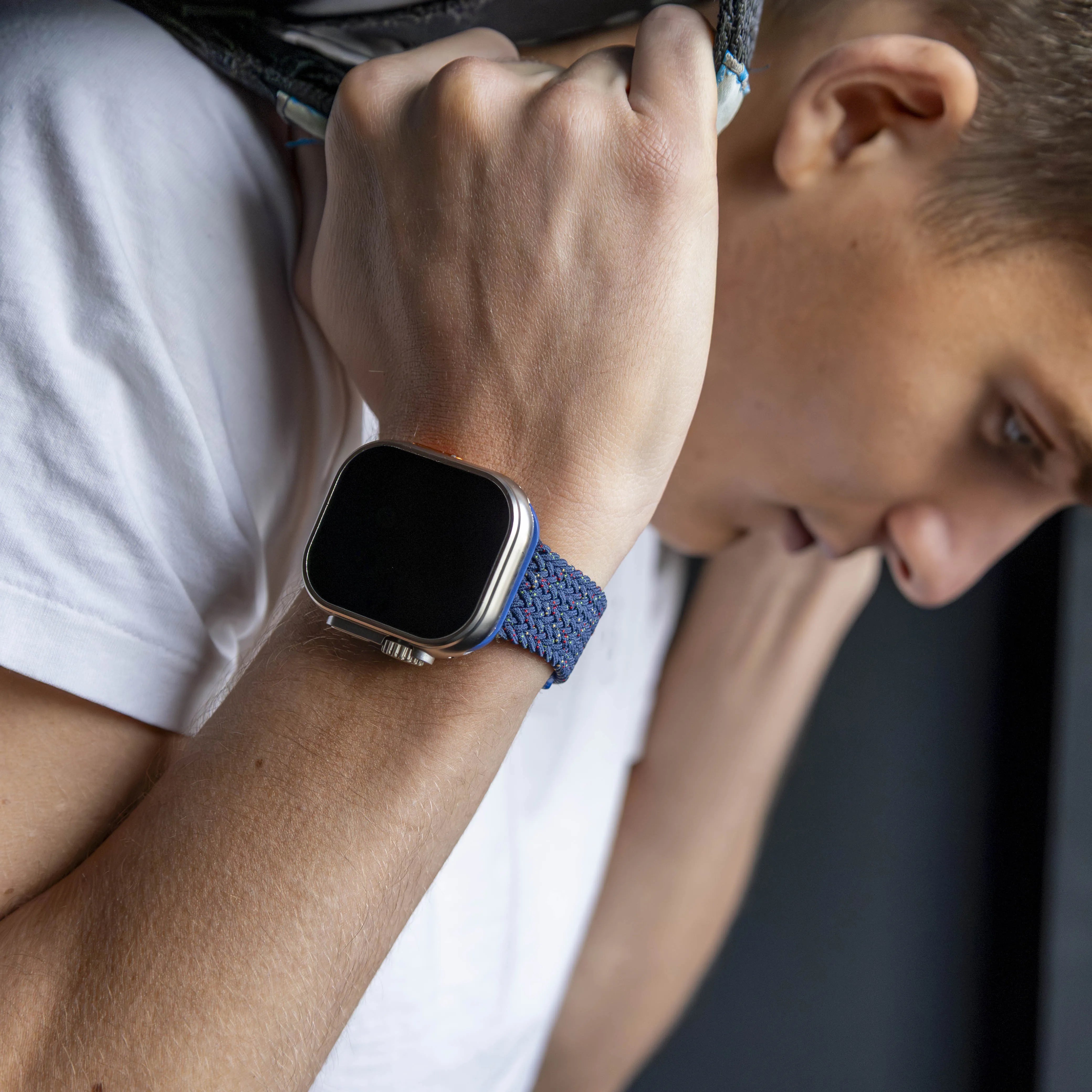 Bracelet tressé Apple Watch (bleu-gris mélanger)