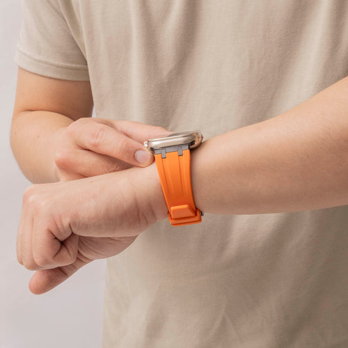 Luxury Liquid Silicone Strap, orange/black, lifestyle photo