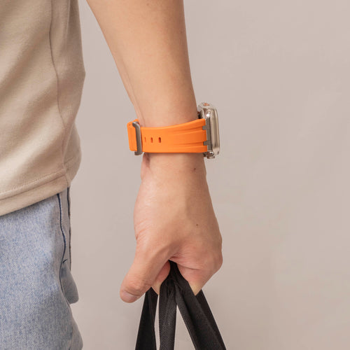Bandz Apple Watch Ultra Silicone Strap 'Luxe Liquid' (Orange/Silver)