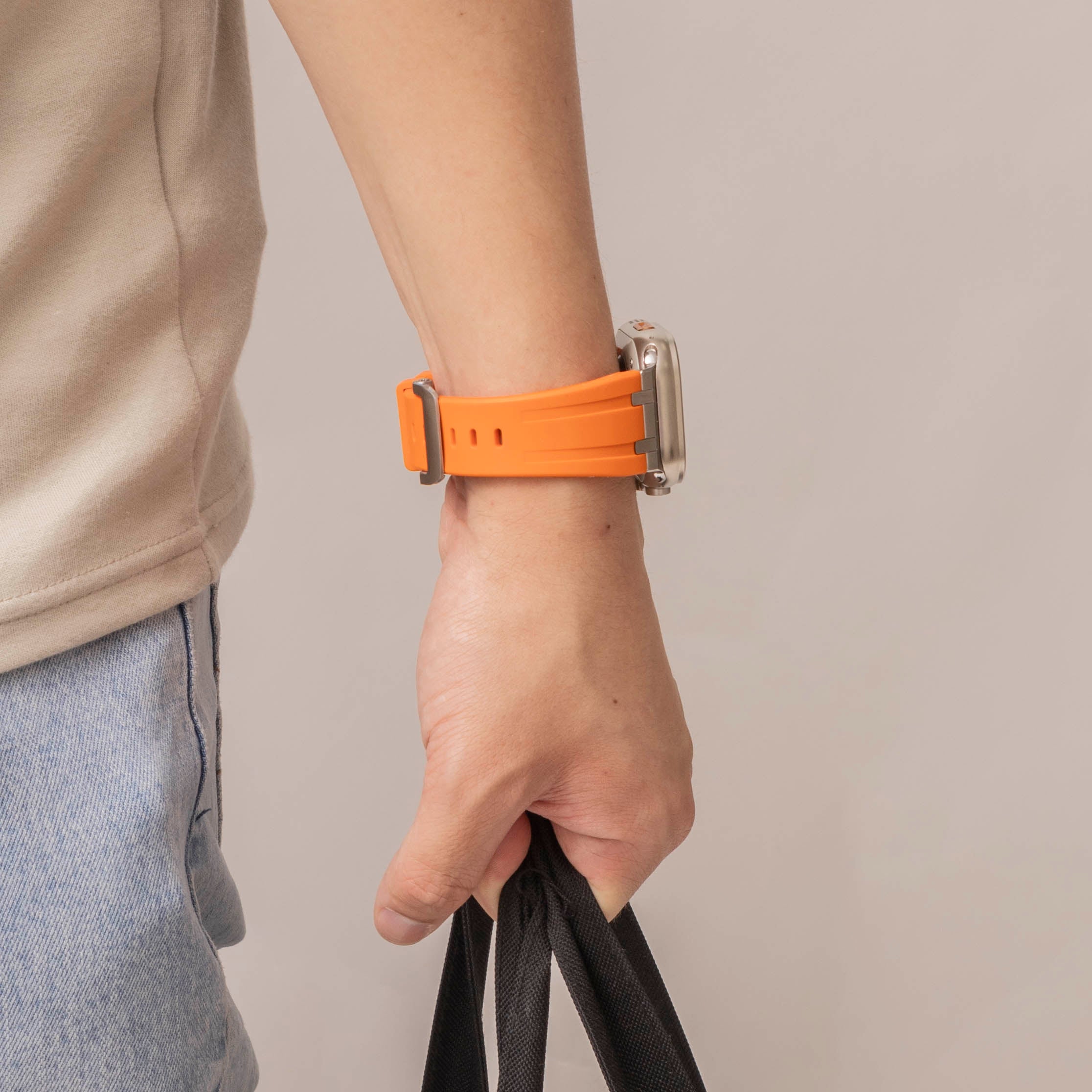 Bandz Bracelet silicone 'Luxe Liquid' Apple Watch Ultra (orange avec argent)