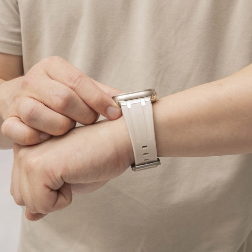 Silicone Strap 'Luxe Liquid', beige with silver, lifestyle photo