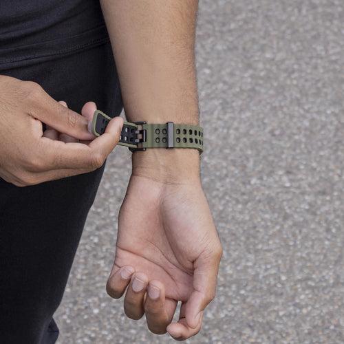 Silicone Ocean Strap, olive green/black, lifestyle photo