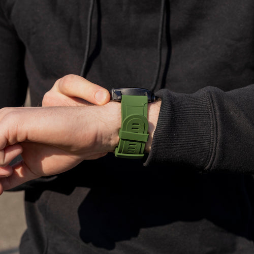 Glossy Silicone Strap, army green, lifestyle photo