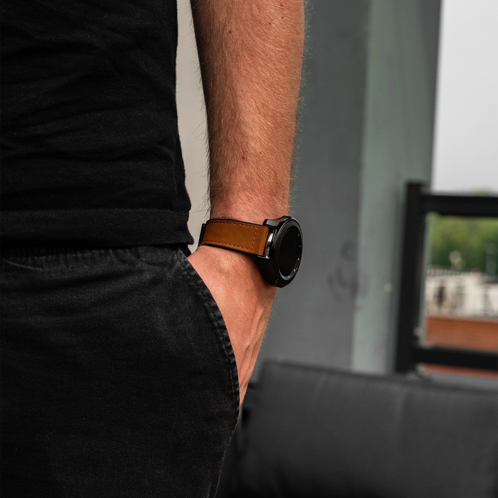 Bracelet cuir avec D-Buckle Amazfit Bip 6 (marron foncé)