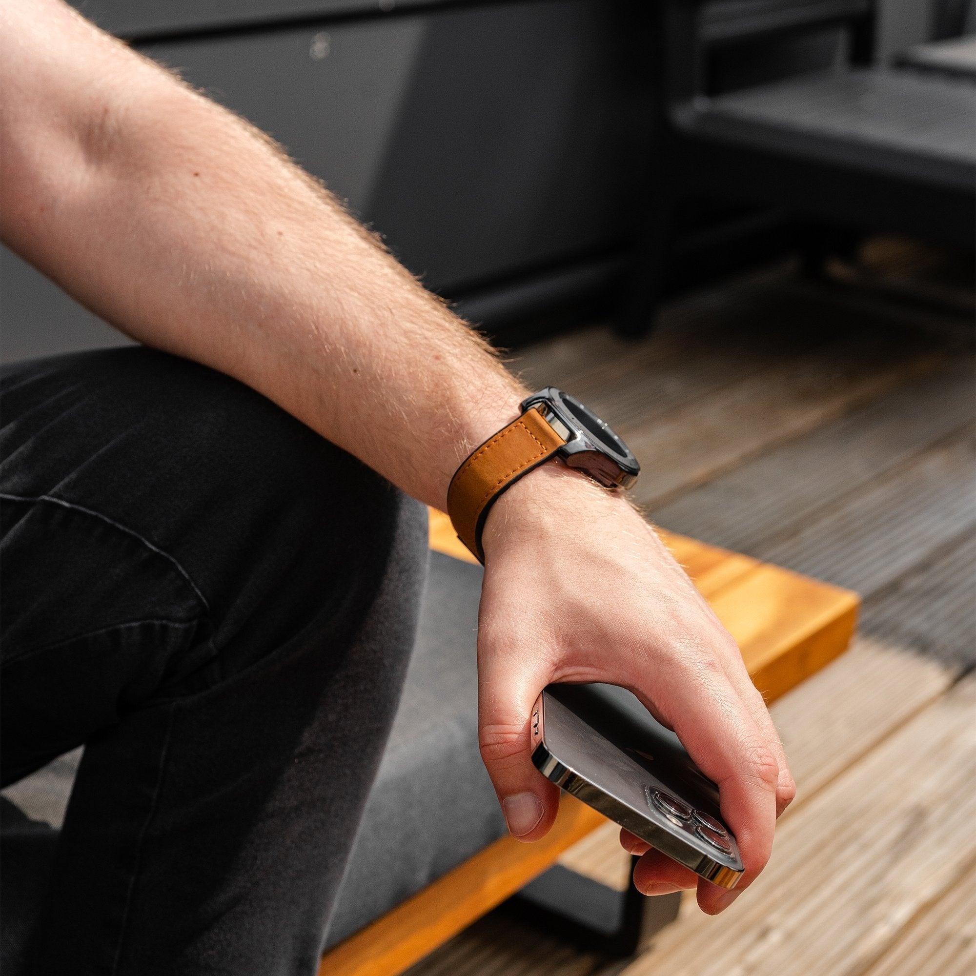 Bracelet cuir avec D-Buckle Amazfit Bip 6 (marron foncé)