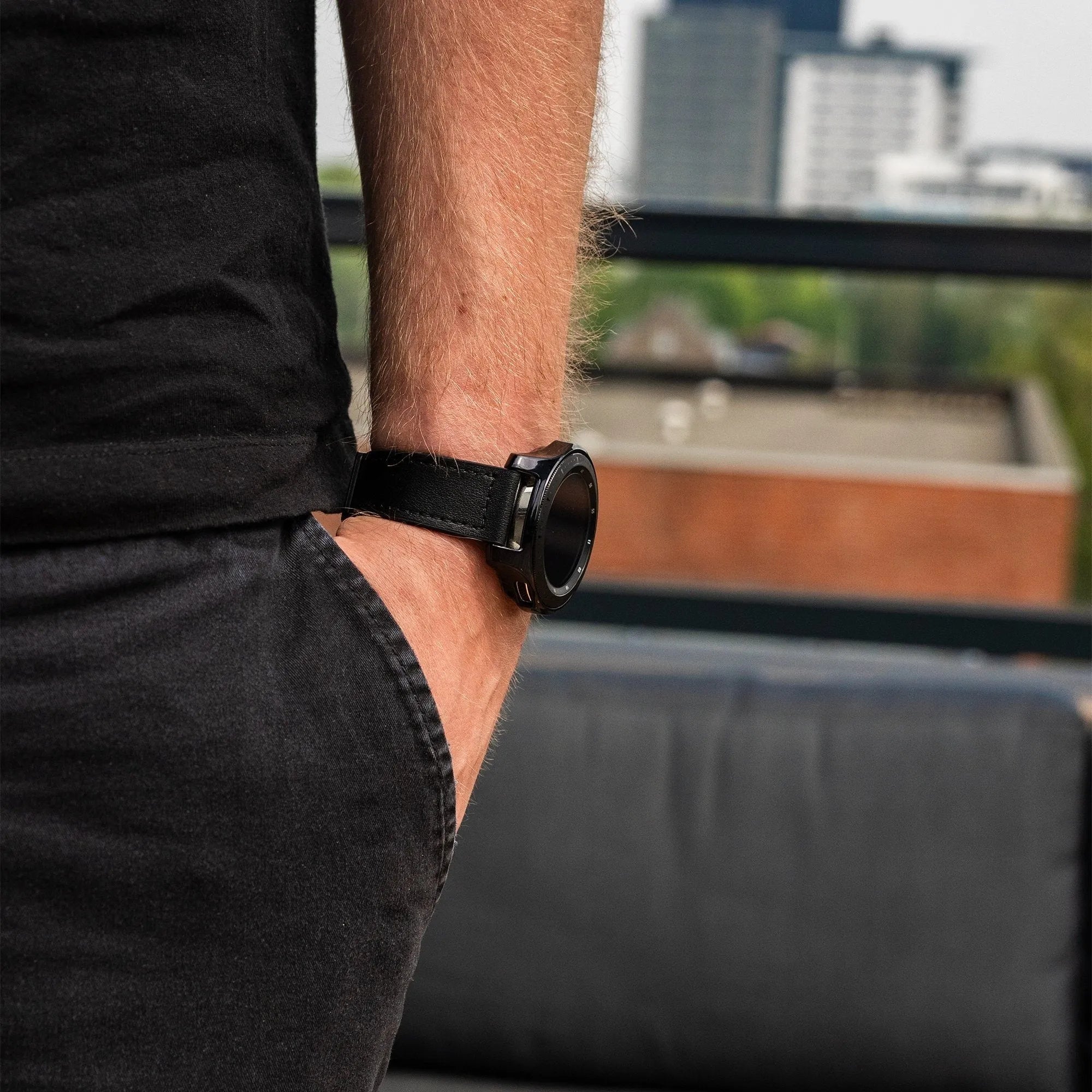 Bracelet en cuir avec boucle-D OnePlus Watch 3 (noir)