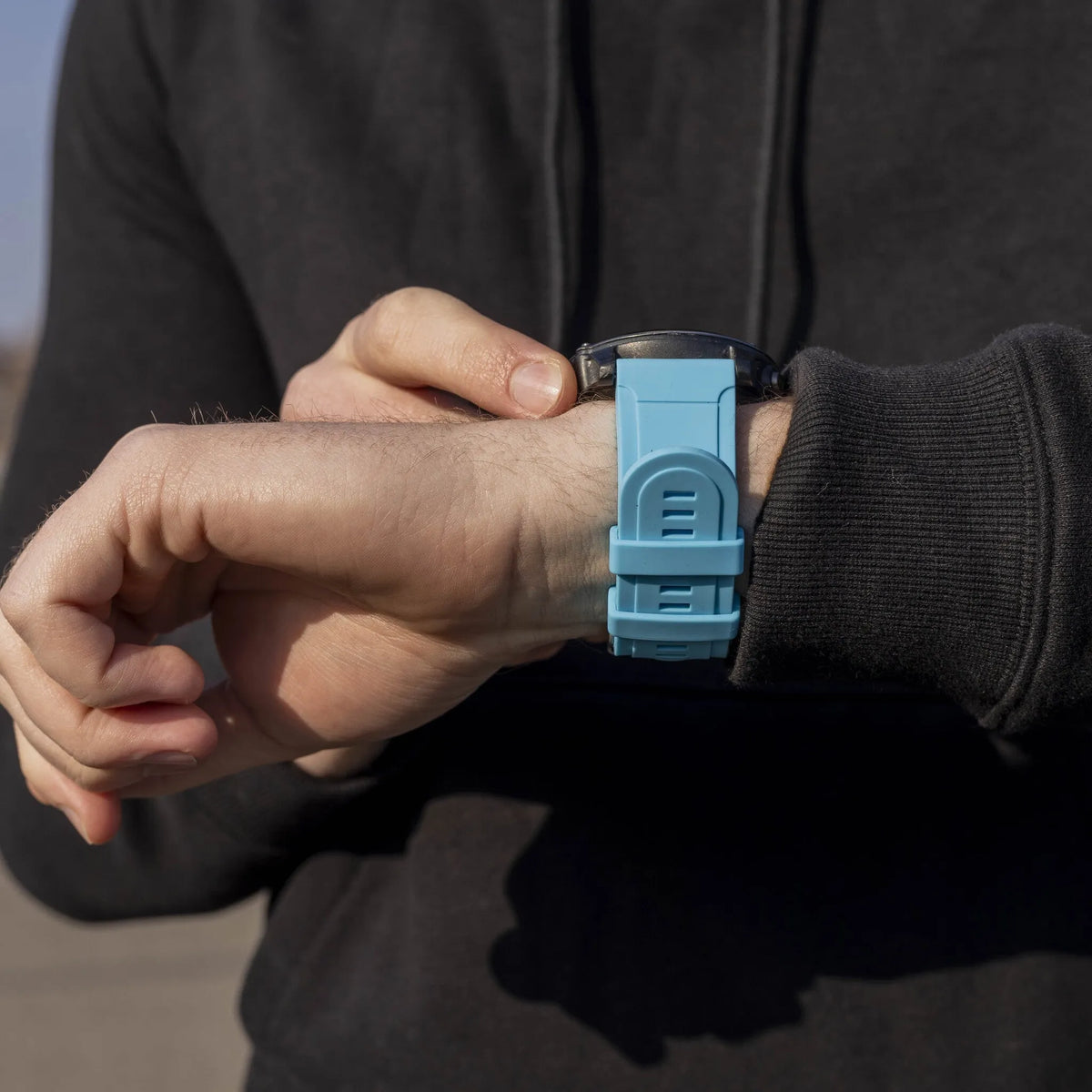 Glossy Silicone Strap, light blue, lifestyle photo