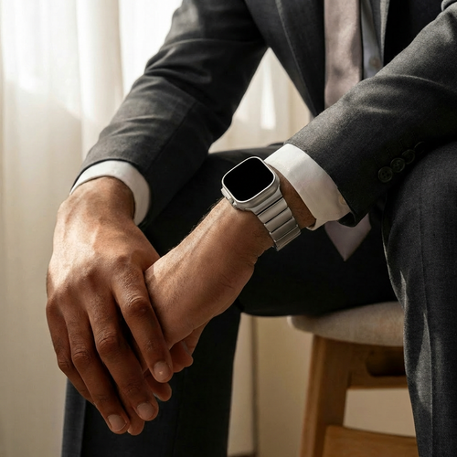 Bandz Apple Watch Ultra Titanium Strap 'Hybrid' (Silver)