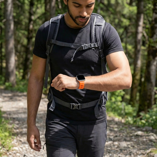 Silicone Strap 'Outdoor', orange, lifestyle photo
