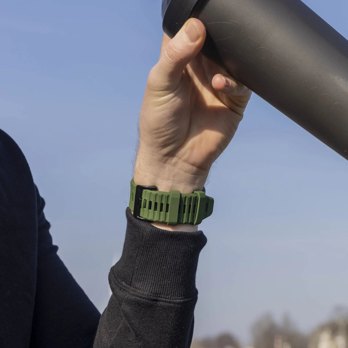 Buckled Silicone Strap, dark green, lifestyle photo