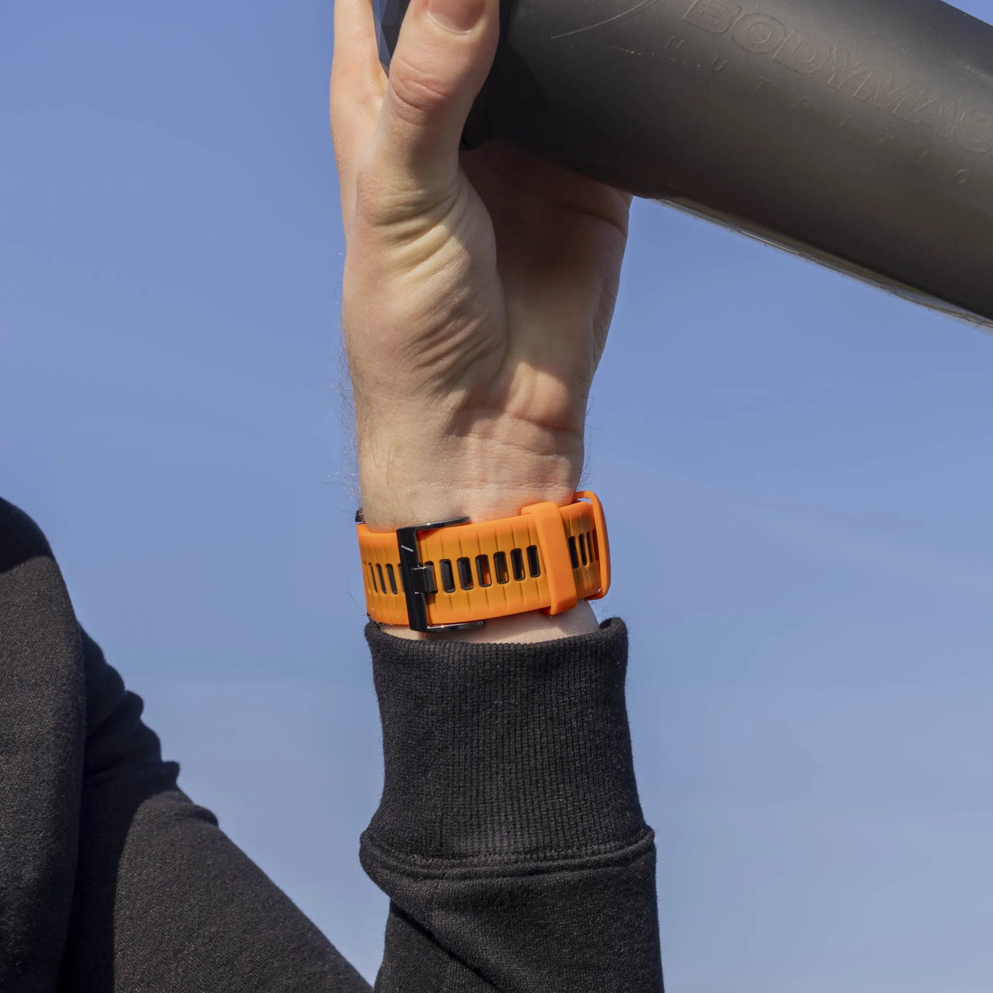 Silicone Sport Buckle Strap, orange/black, lifestyle photo