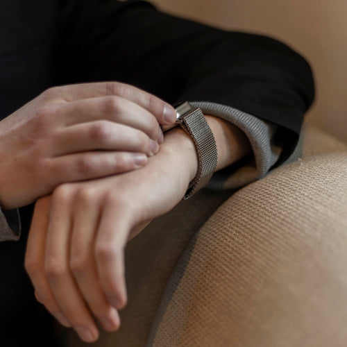 Milanese Loop Strap P-Buckle, silver, lifestyle photo