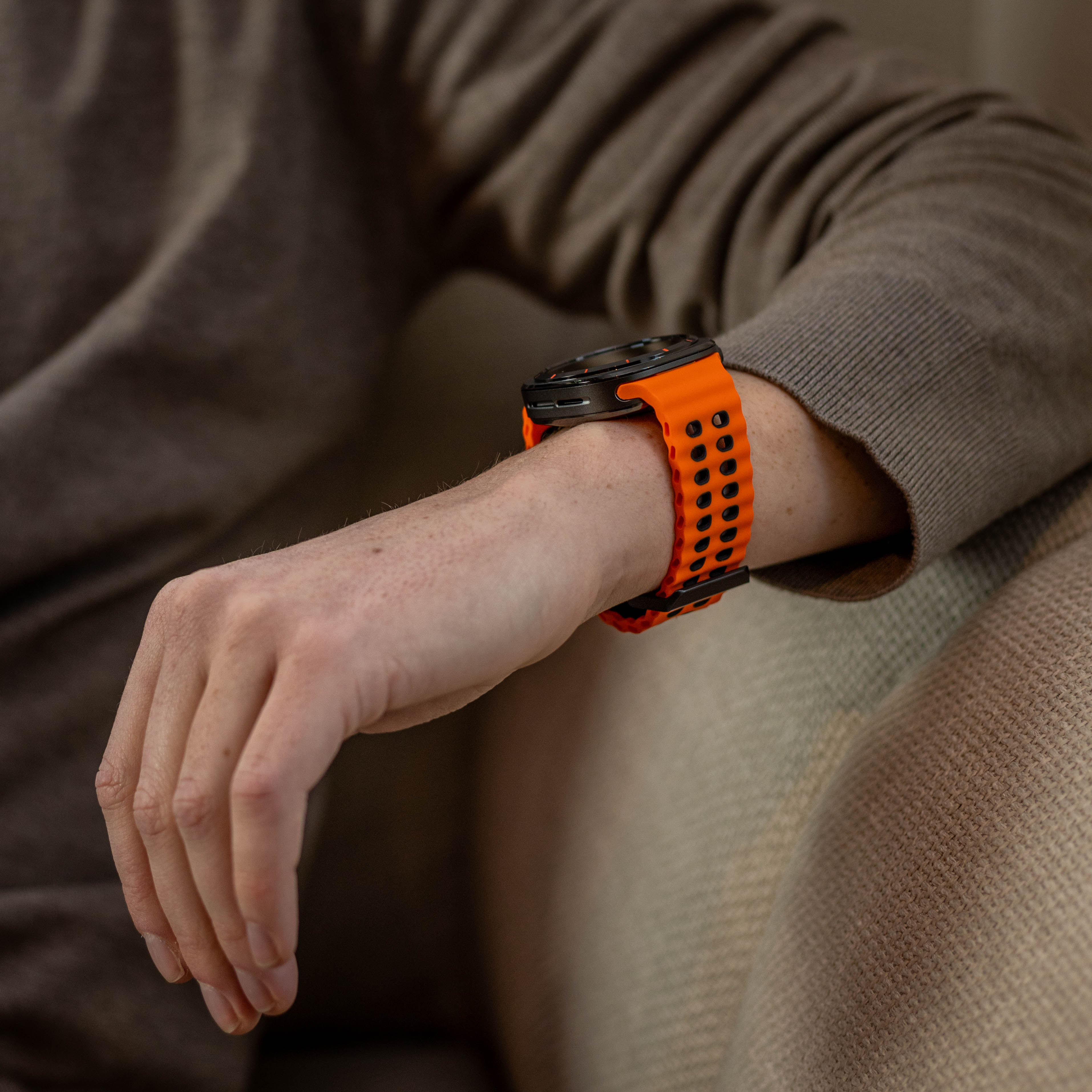 Bracelet silicone ondulé duo Samsung Galaxy Watch Ultra 2 (orange/noir)