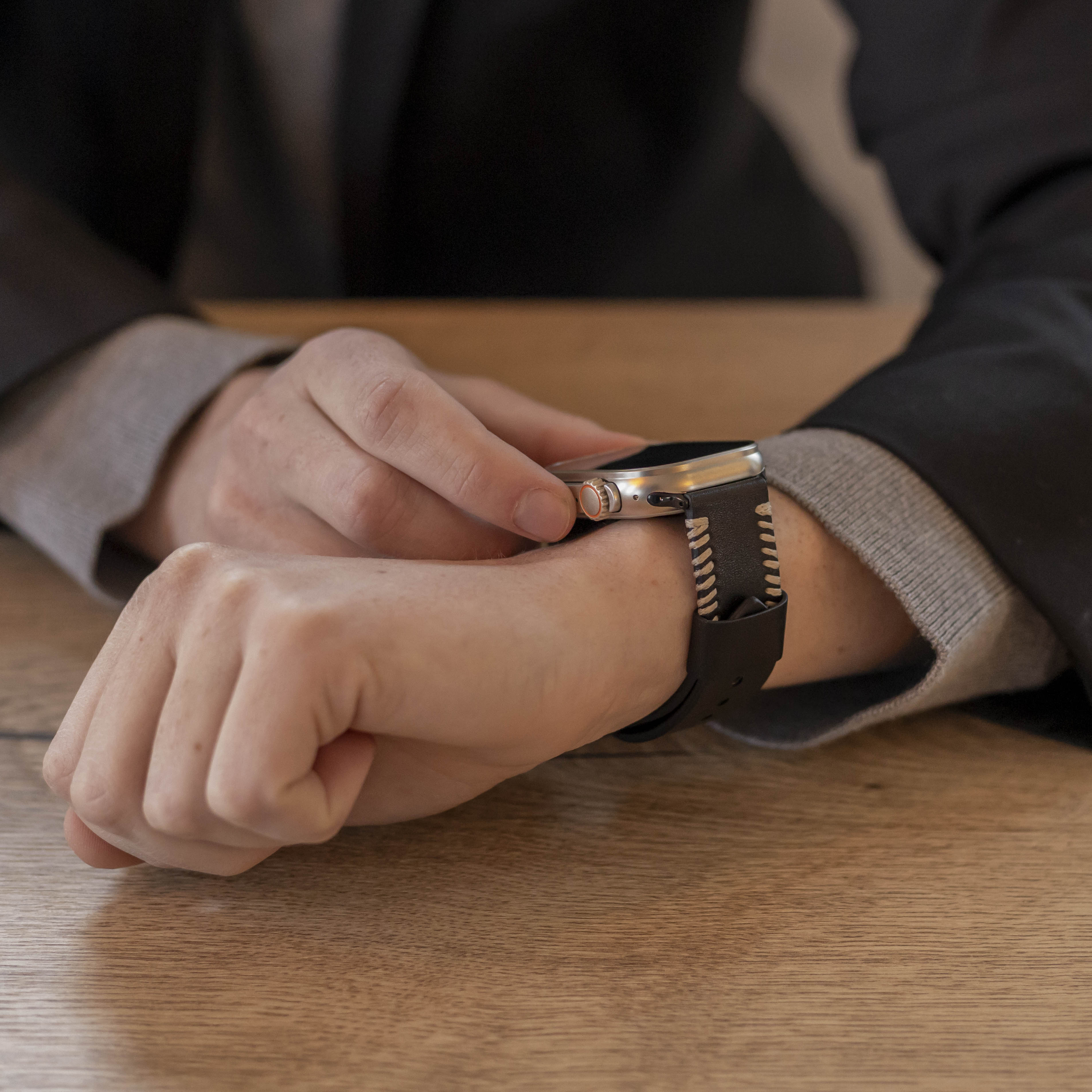 Apple Watch Ultra Stitched Leather Strap (Black)