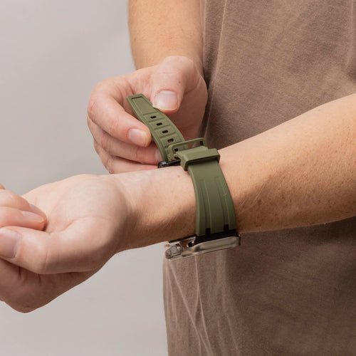 Silicone Strap 'Luxe Liquid', green with black, lifestyle photo