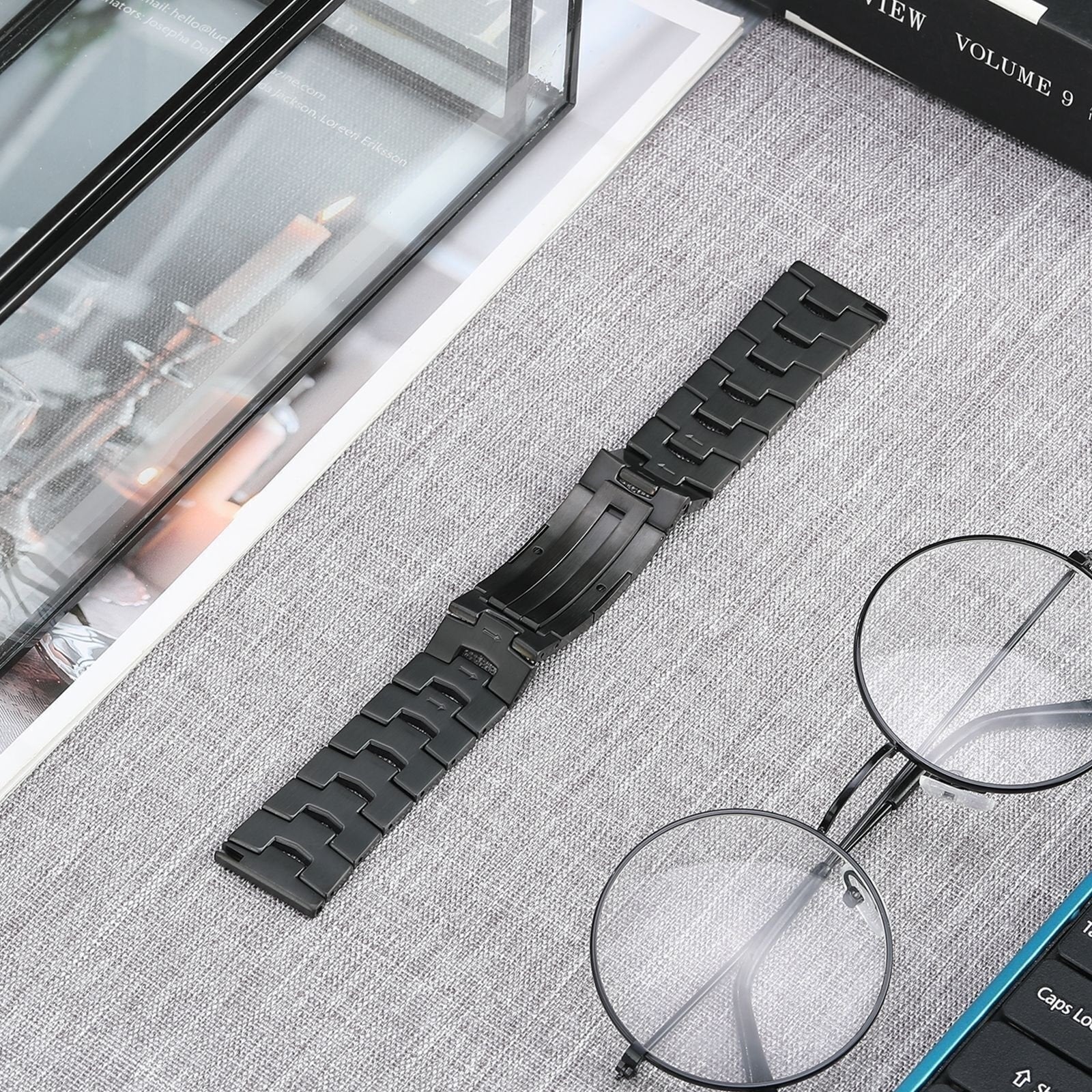Titanium Grain Strap (Flat Clasp), black, lifestyle photo