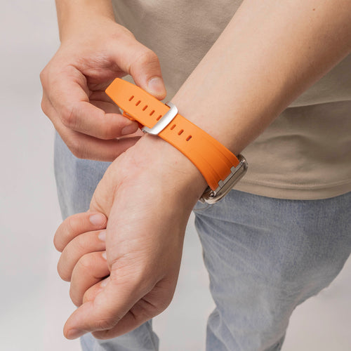 Bandz Apple Watch Ultra Silicone Strap 'Luxe Liquid' (Orange/Silver)